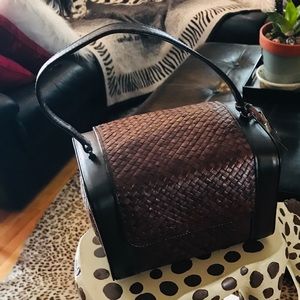 Leather and Straw Purse.